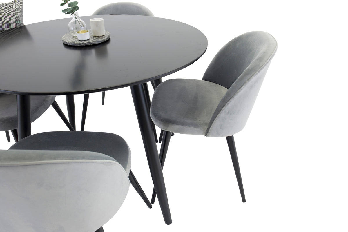 Dining Chair 2-pack Grey + Round Dining Table ø100 Black