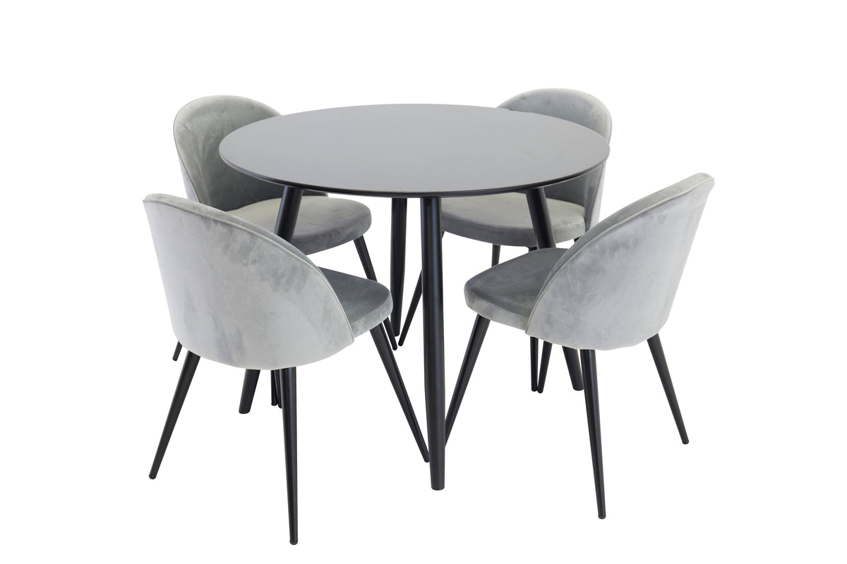 Dining Chair 2-pack Grey + Round Dining Table ø100 Black