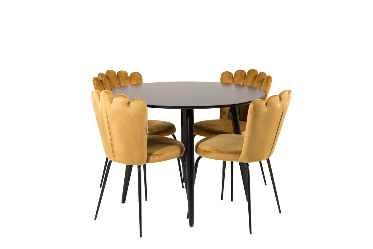 Dining Chair 2-pack Yellow + Round Dining Table ø100 Black