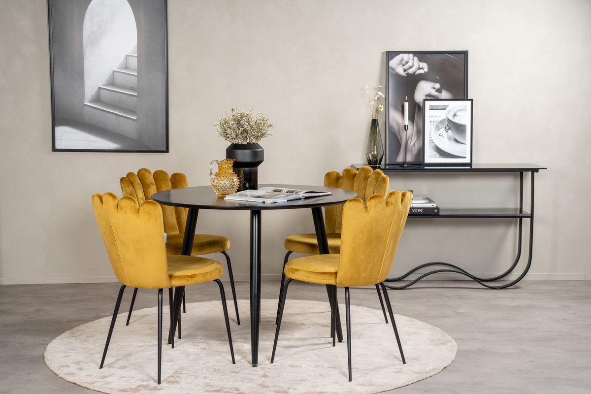 Dining Chair 2-pack Yellow + Round Dining Table ø100 Black