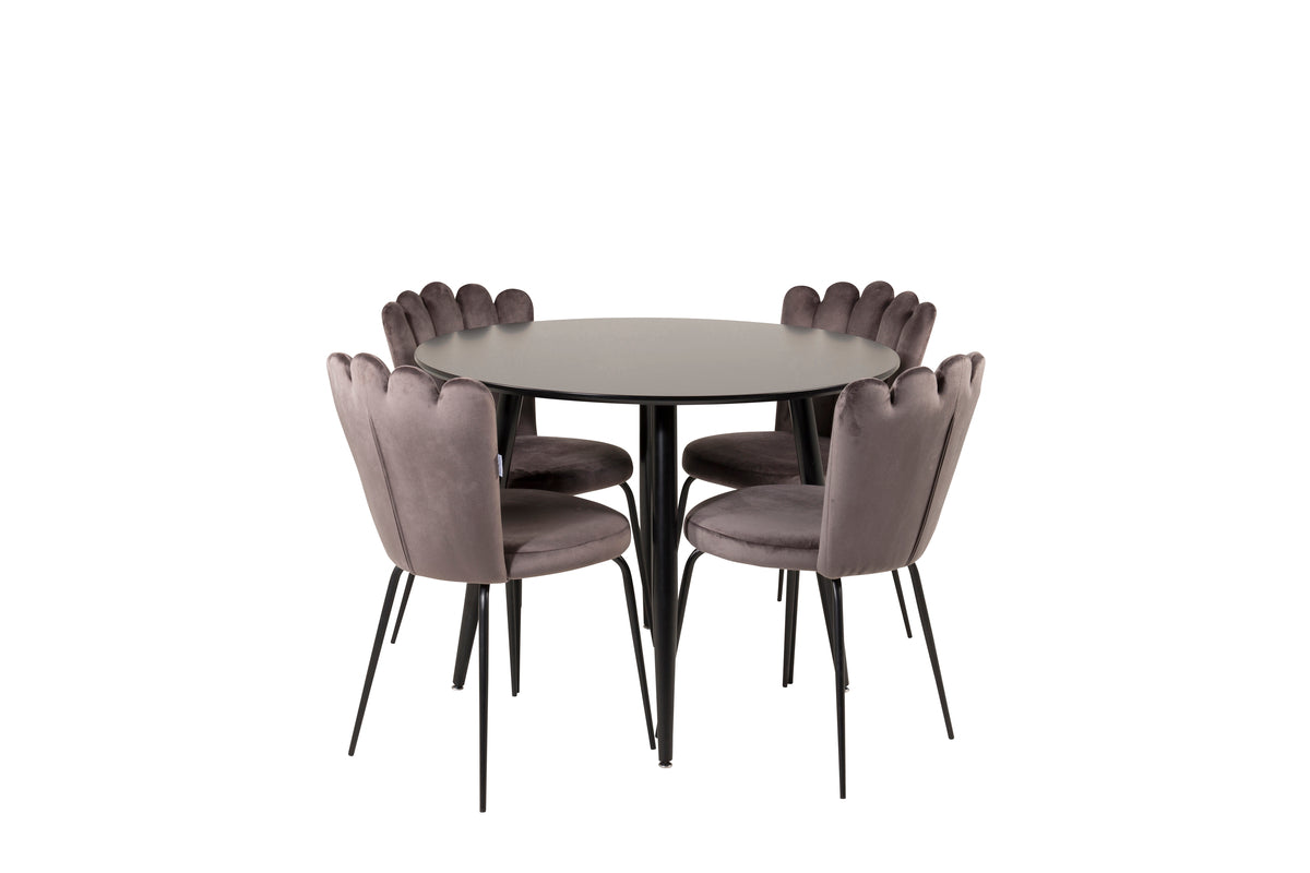 Dining Chair 2-pack Grey + Round Dining Table ø100 Black
