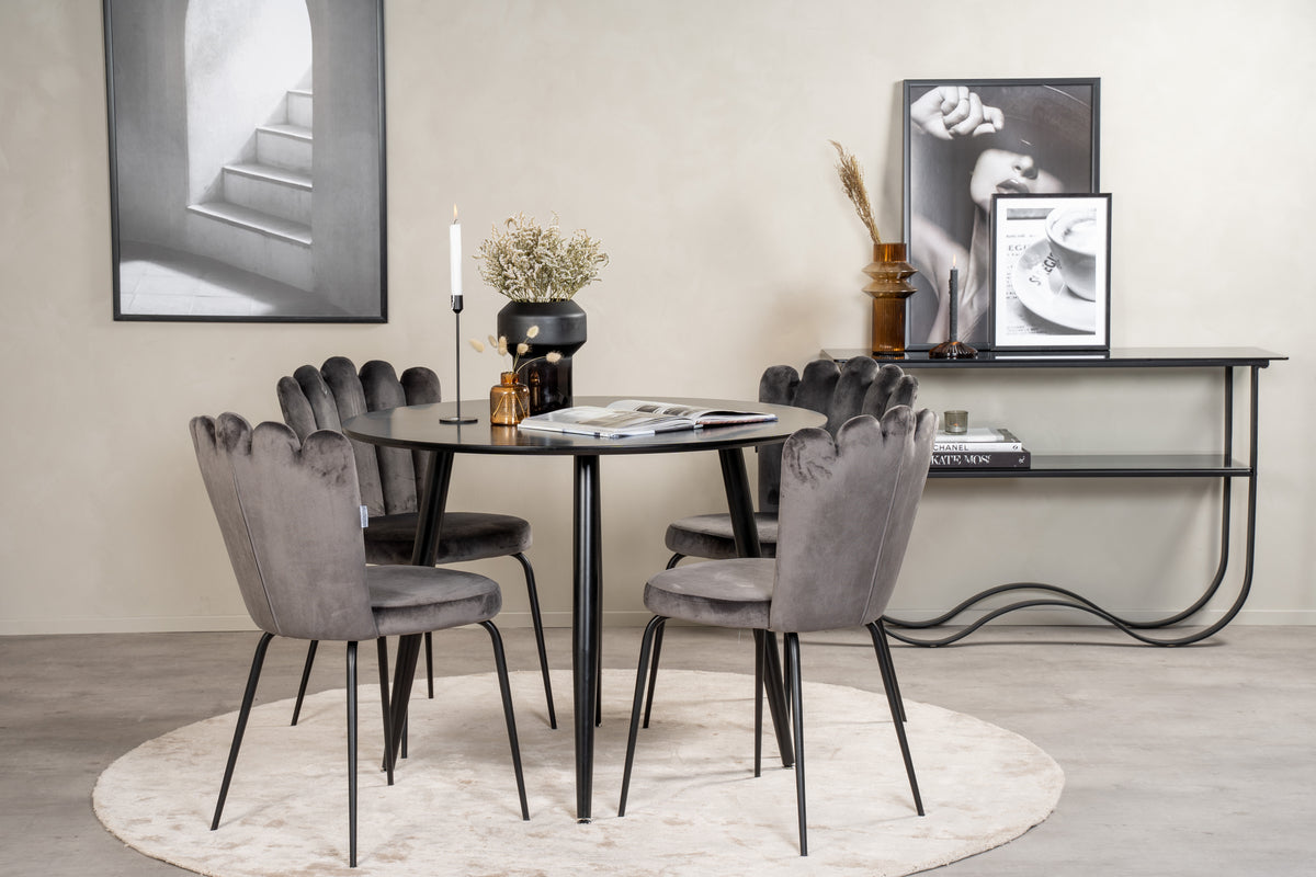 Dining Chair 2-pack Grey + Round Dining Table ø100 Black