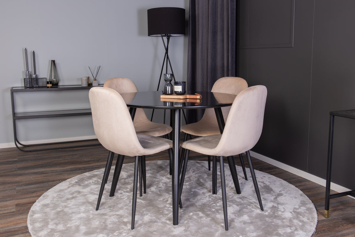 Dining Chair 2-pack Beige + Round Dining Table ø100 Black