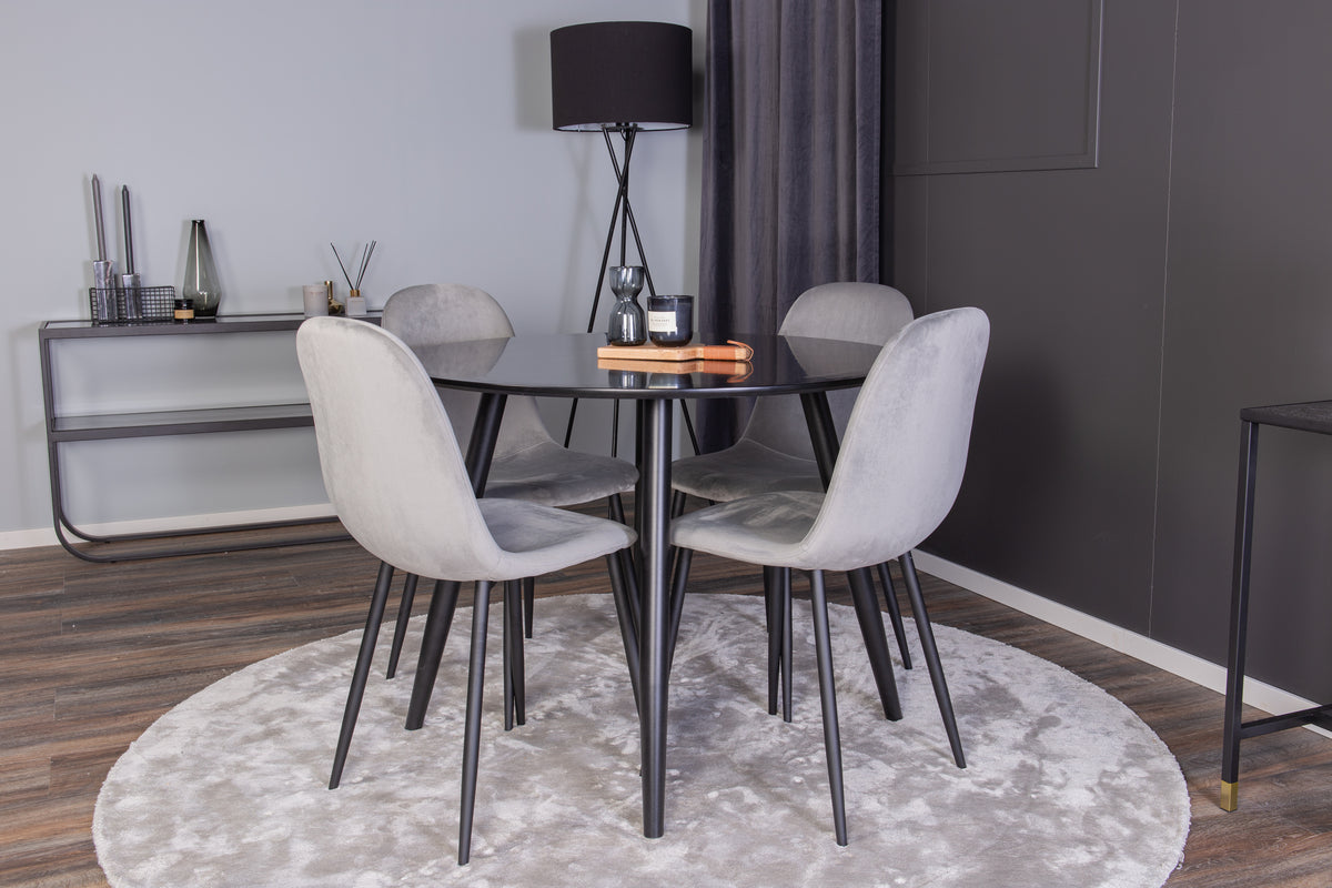 Dining Chair 2-pack Grey + Round Dining Table ø100 Black