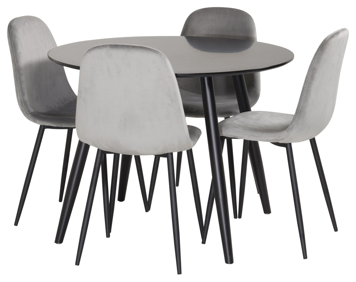 Dining Chair 2-pack Grey + Round Dining Table ø100 Black