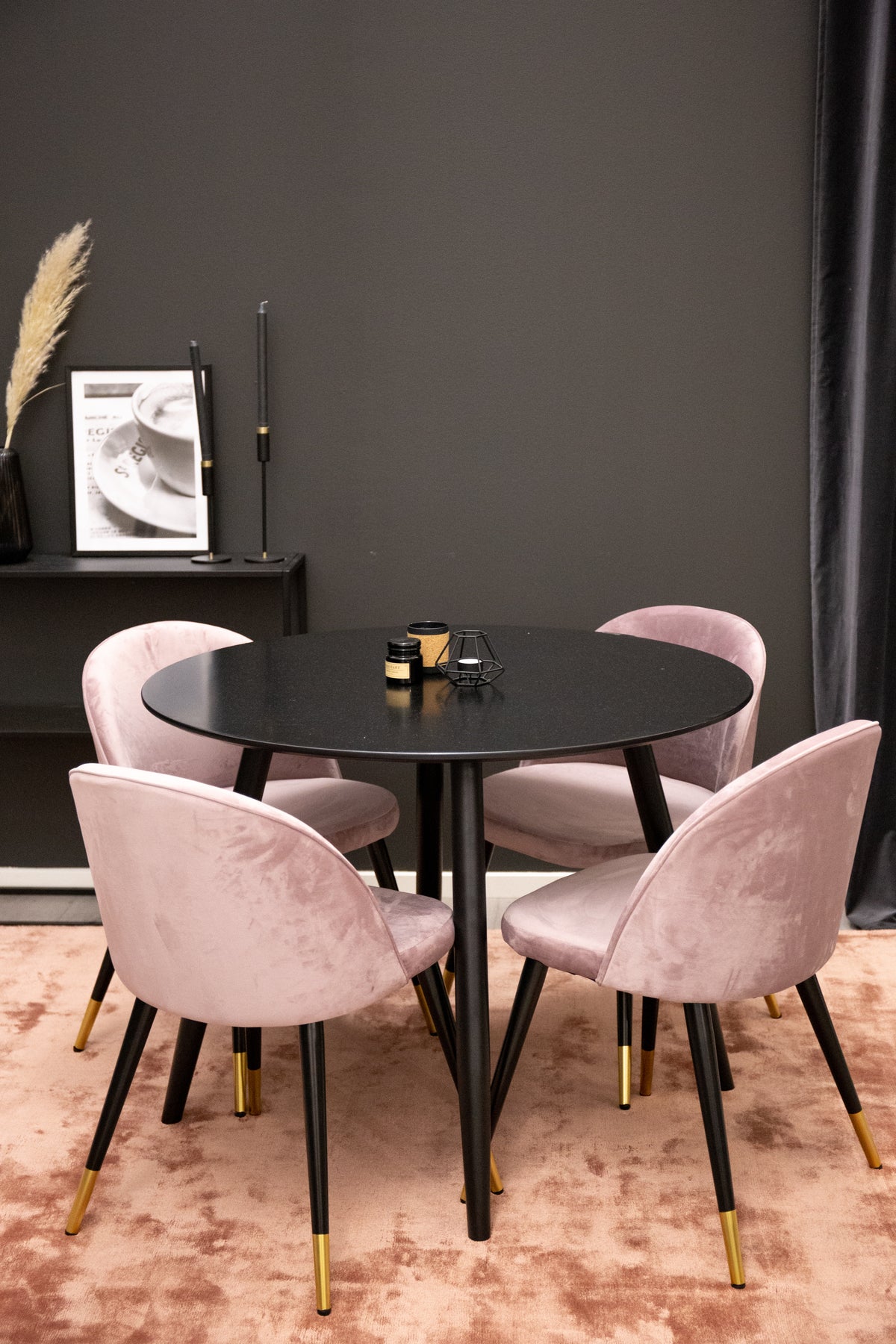 Dining Chair 2-pack Dusty Pink + Round Dining Table ø100 Black