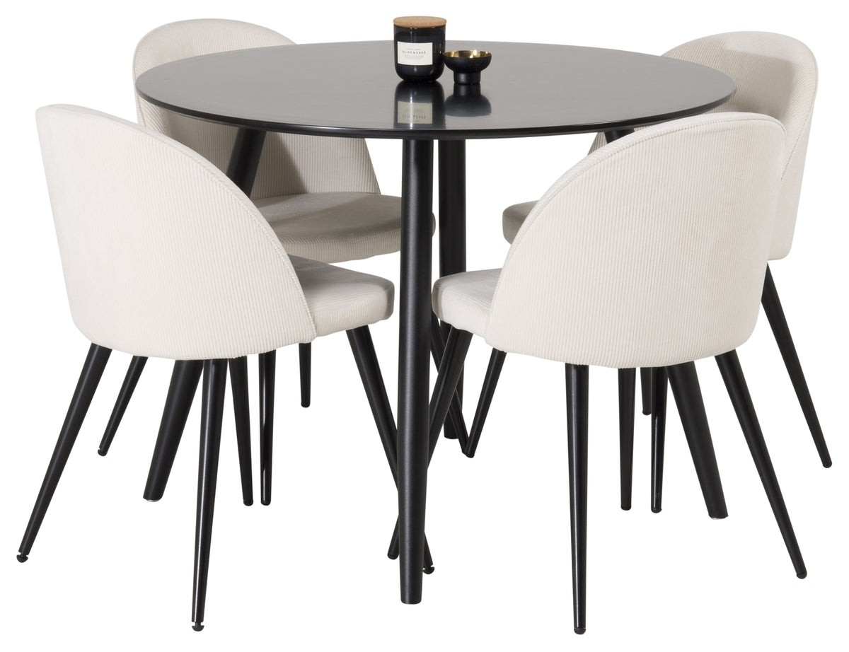 Dining Chair 2-pack Cream + Round Dining Table ø100 Black
