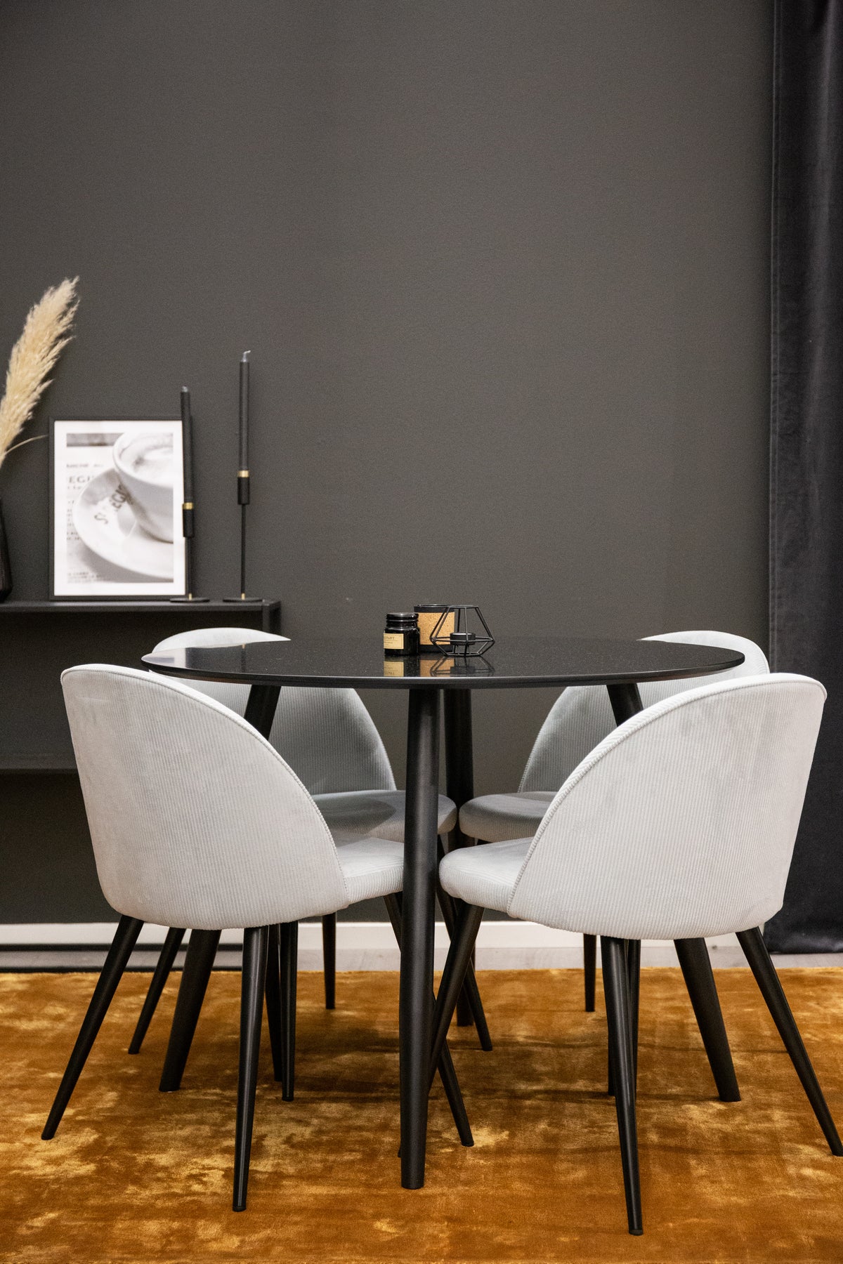 Dining Chair 2-pack Light Grey + Round Dining Table ø100 Black