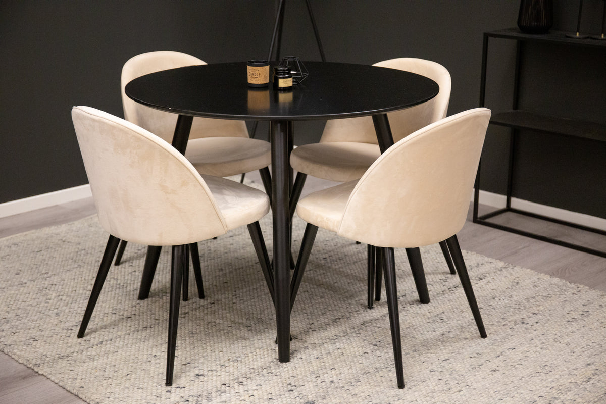 Dining Chair 2-pack Beige + Round Dining Table ø100 Black