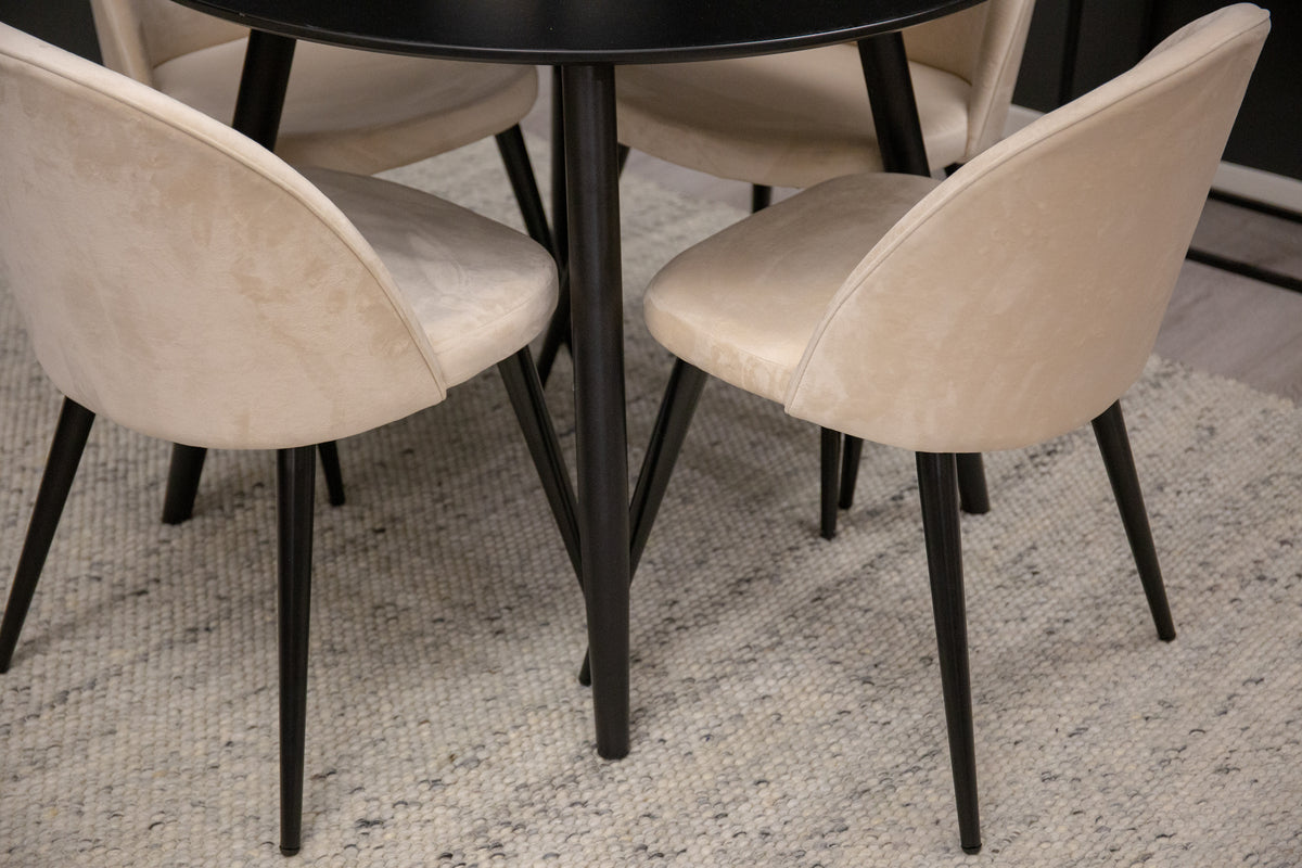 Dining Chair 2-pack Beige + Round Dining Table ø100 Black