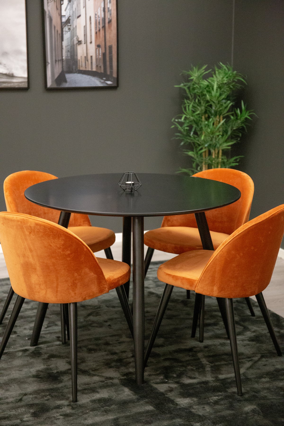 Dining Chair 2-pack Rusty Orange + Round Dining Table ø100 Black