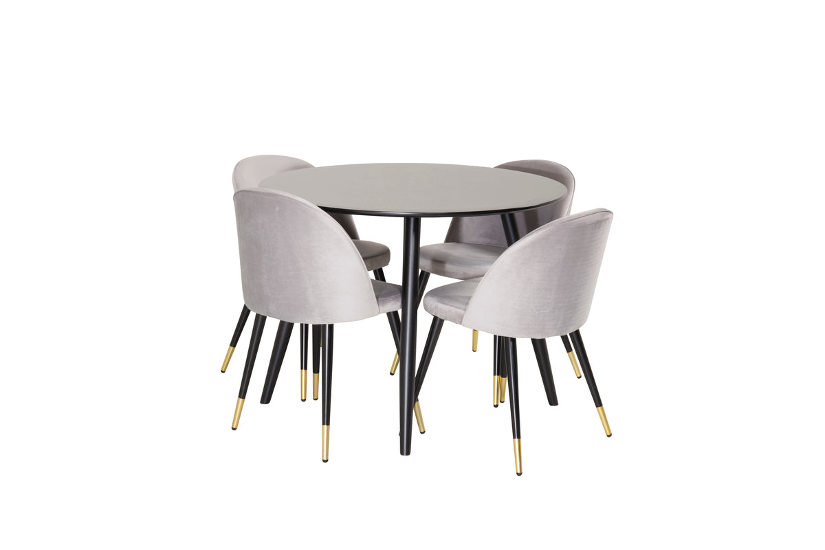 Dining Chair 2-pack Grey + Round Dining Table ø100 Black