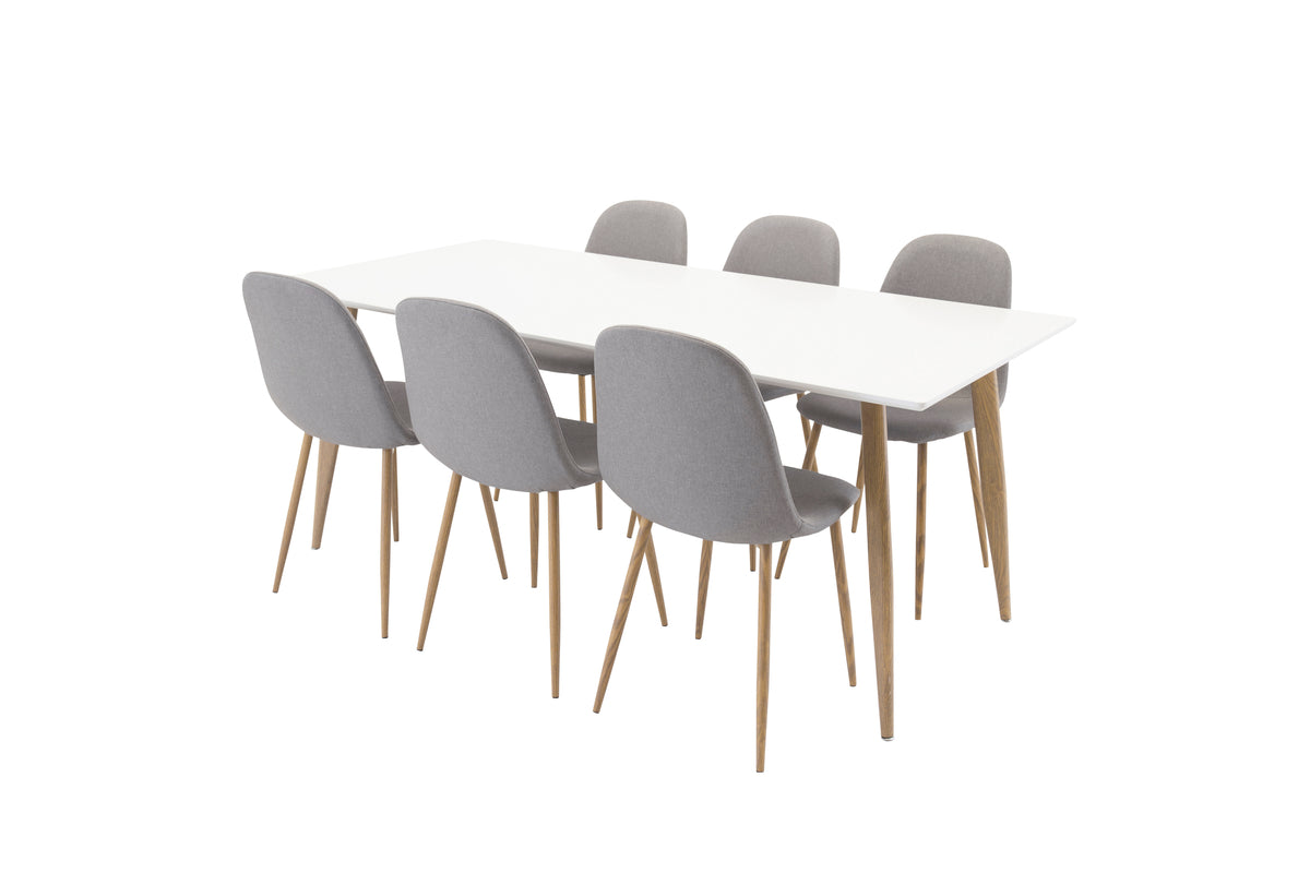 Dining Chair 2-pack Grey + Rectangular Dining Table 90 x 180 White