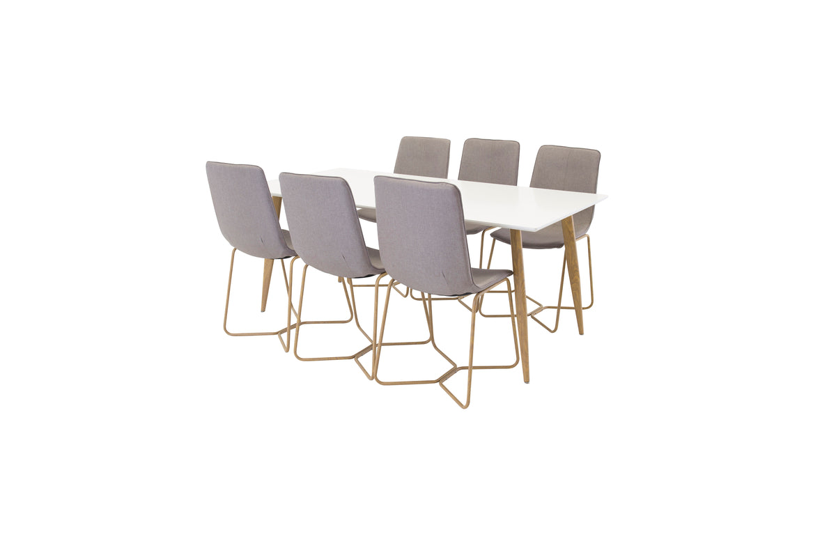 Dining Chair 2-pack Grey + Rectangular Dining Table 90 x 180 White
