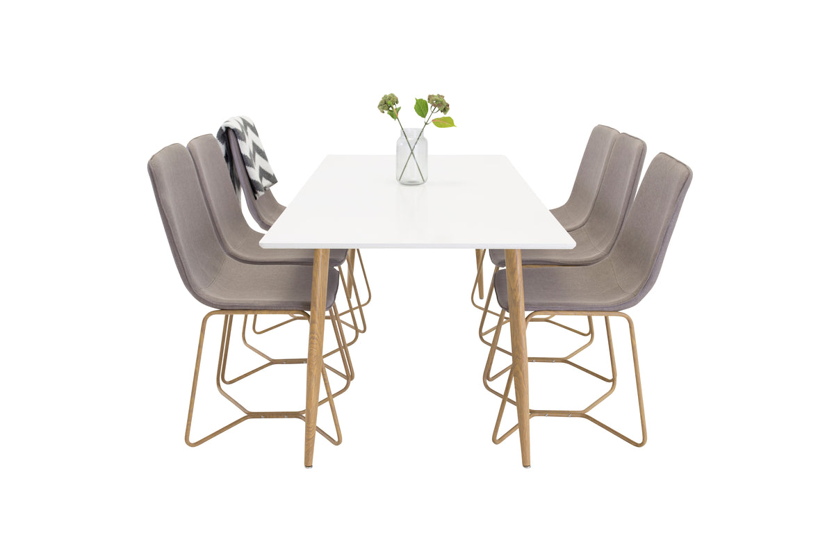 Dining Chair 2-pack Grey + Rectangular Dining Table 90 x 180 White