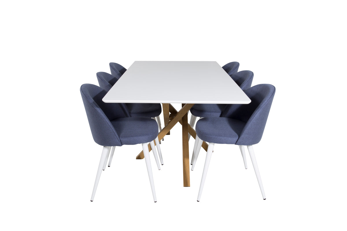 Dining Chair 2-pack Blue + Rectangular Dining Table 90 x 180 White
