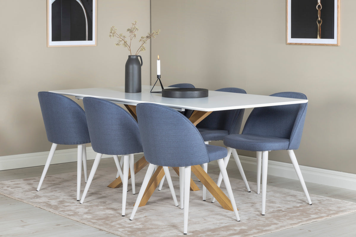 Dining Chair 2-pack Blue + Rectangular Dining Table 90 x 180 White