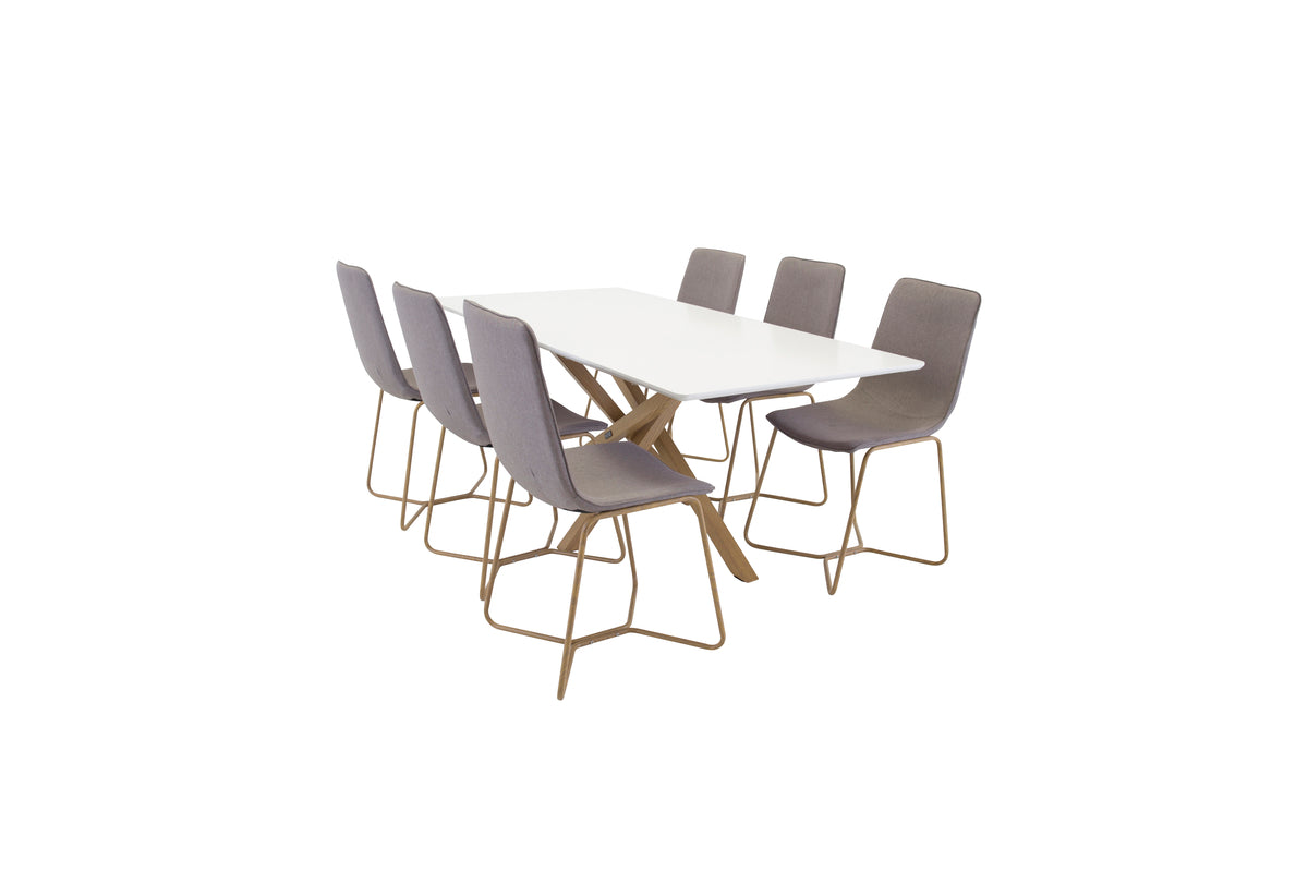 Dining Chair 2-pack Grey + Rectangular Dining Table 90 x 180 White