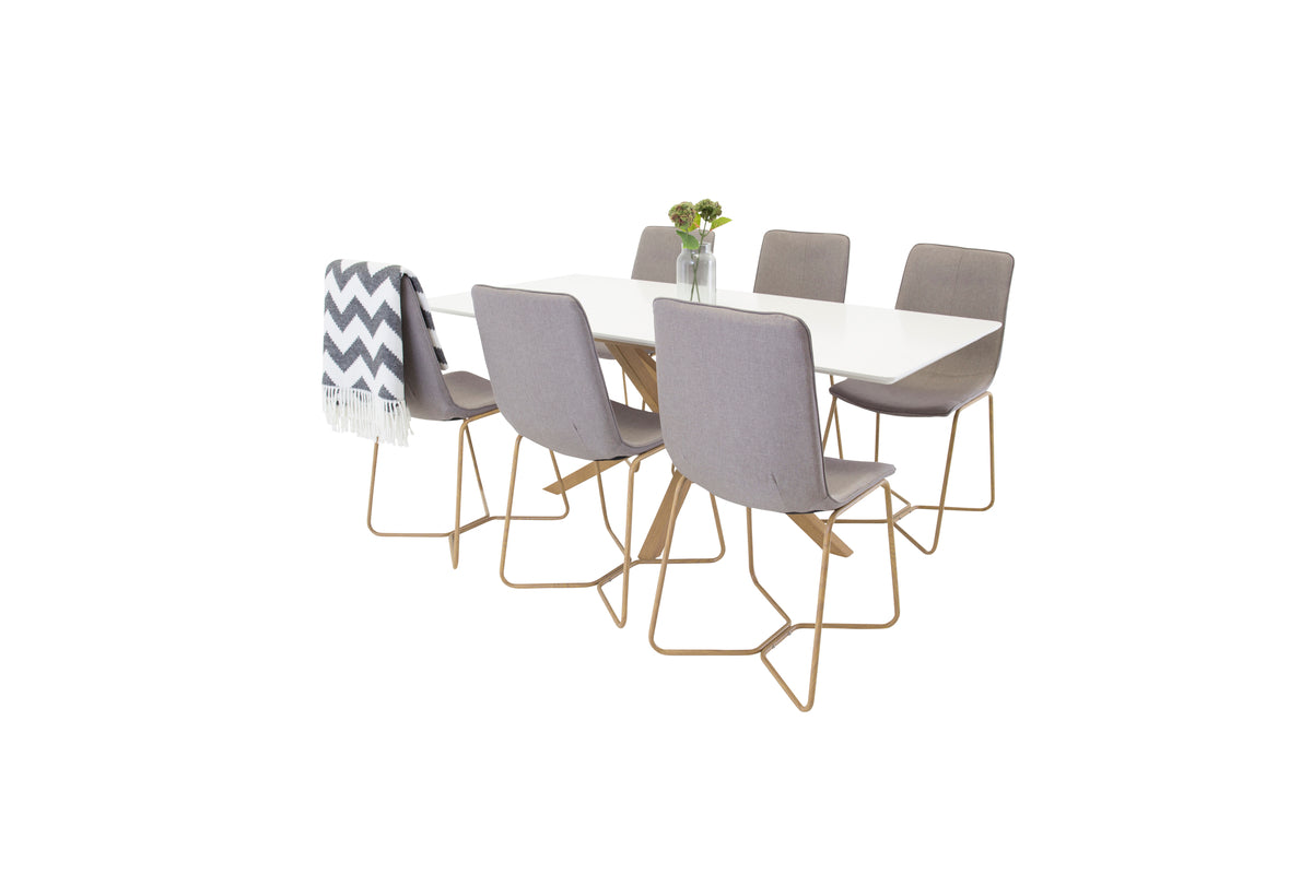 Dining Chair 2-pack Grey + Rectangular Dining Table 90 x 180 White