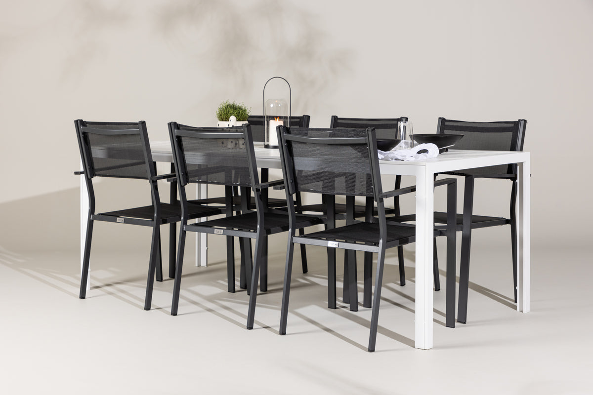 Dining Chair 2-pack Black + Rectangular Dining Table 90 x 205 White