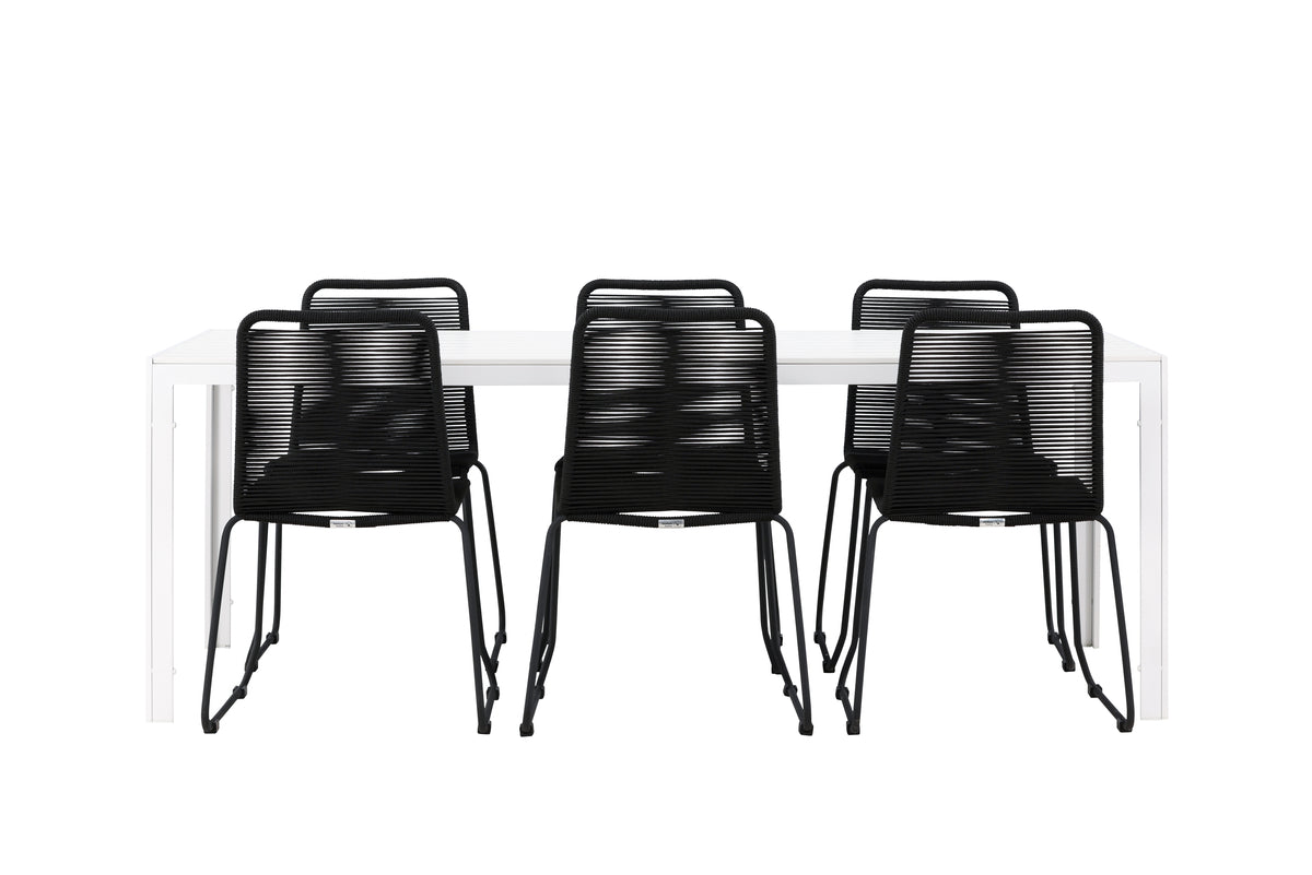 Dining Chair 2-pack Black + Rectangular Dining Table 90 x 205 White