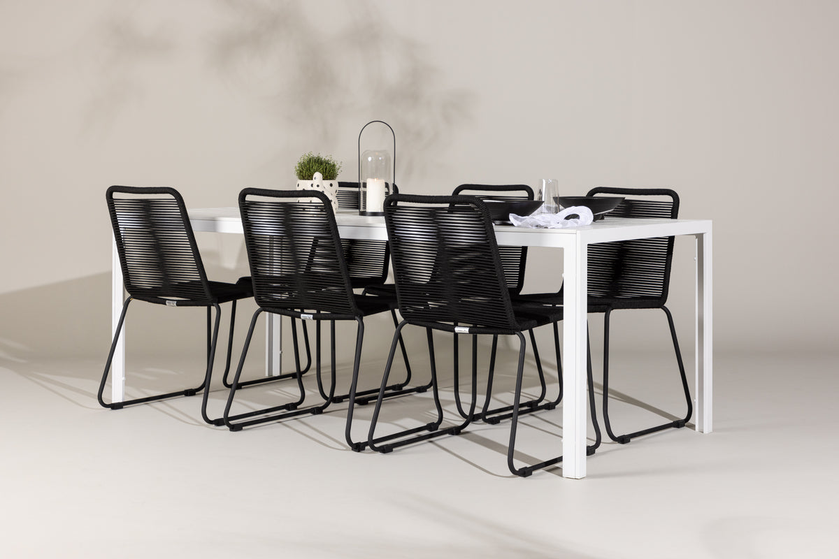 Dining Chair 2-pack Black + Rectangular Dining Table 90 x 205 White