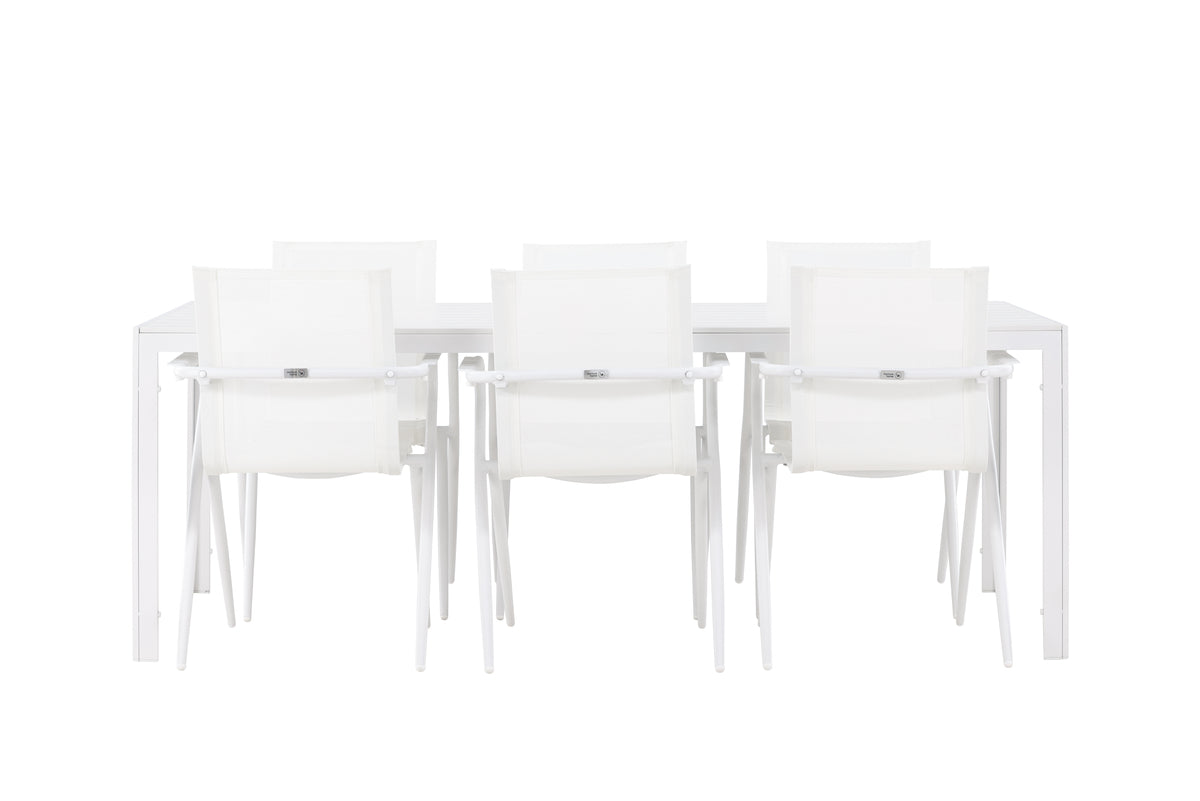 Dining Chair 6-pack White + Rectangular Dining Table 90 x 205 White