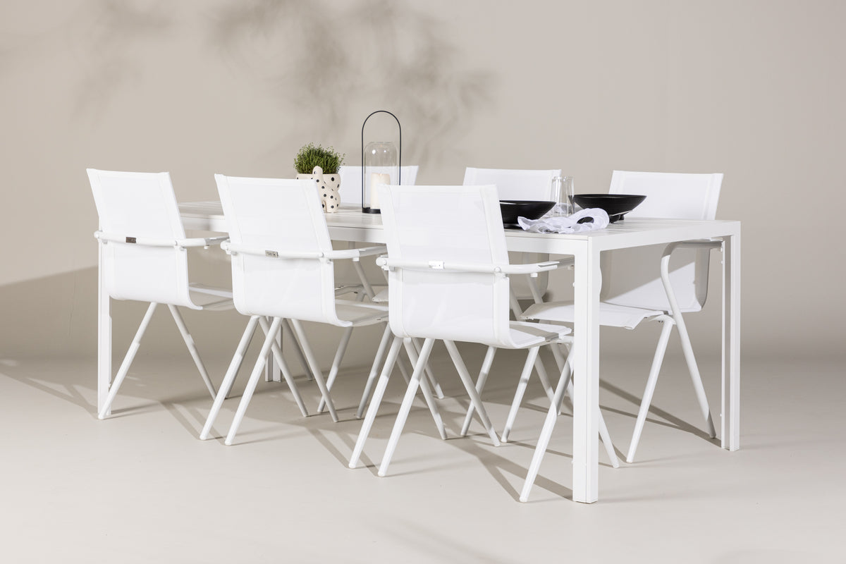 Dining Chair 6-pack White + Rectangular Dining Table 90 x 205 White