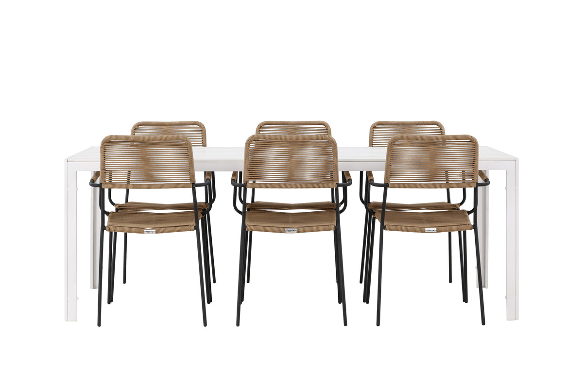 Dining Chair 2-pack Brown + Rectangular Dining Table 90 x 205 White