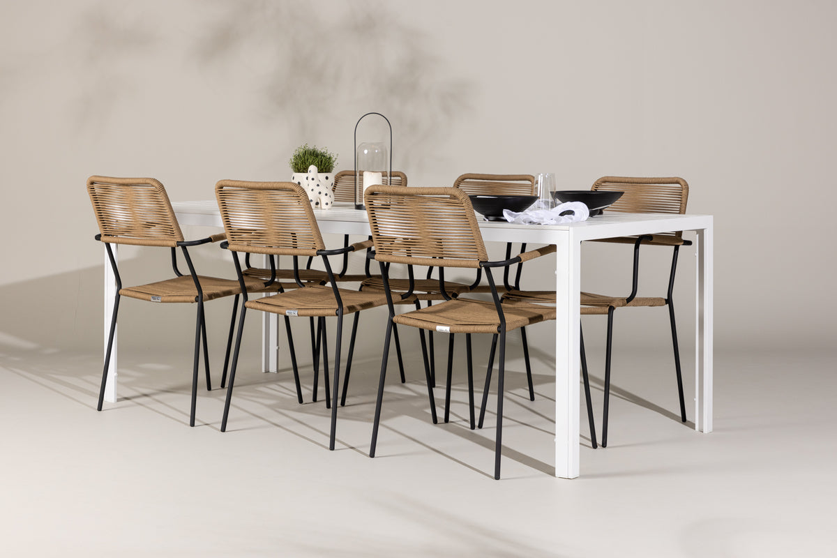 Dining Chair 2-pack Brown + Rectangular Dining Table 90 x 205 White