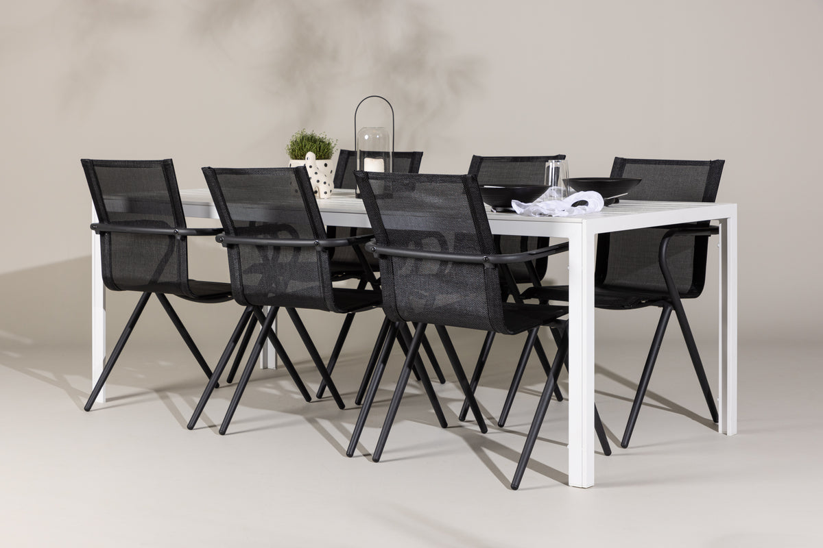 Dining Chair 6-pack Black + Rectangular Dining Table 90 x 205 White