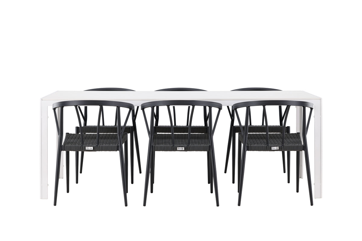 Dining Chair 6-pack Black + Rectangular Dining Table 90 x 205 White
