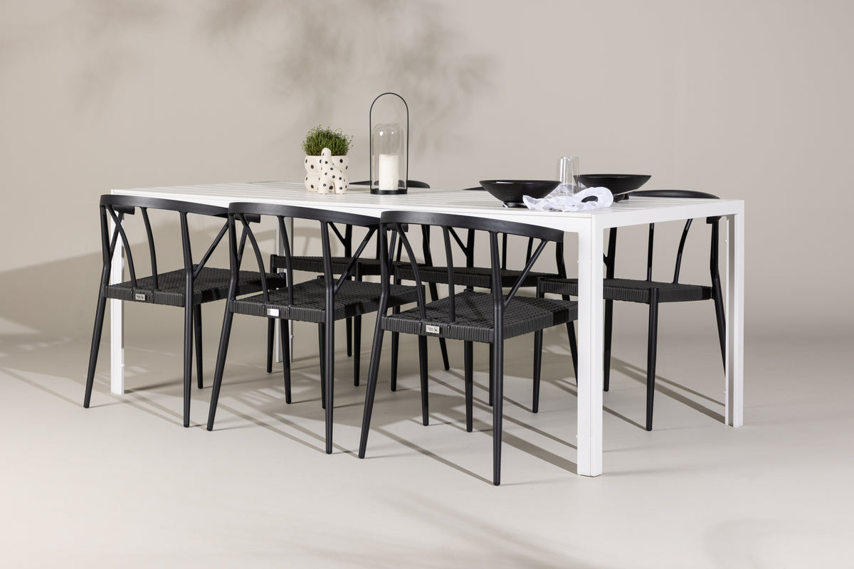 Dining Chair 6-pack Black + Rectangular Dining Table 90 x 205 White