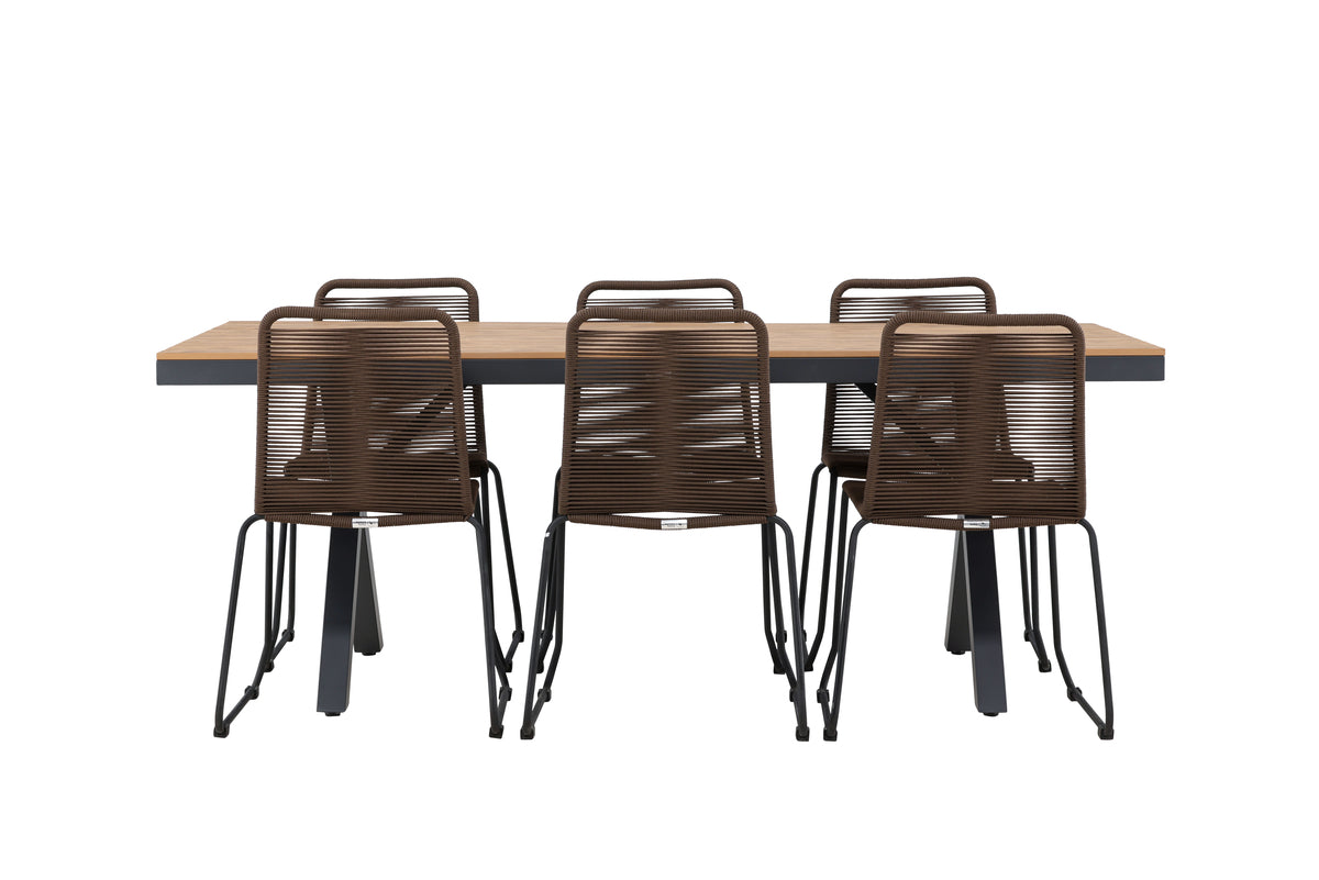 Rectangular Dining Table 100 x 200 Black + Dining Chair 2-pack Brown
