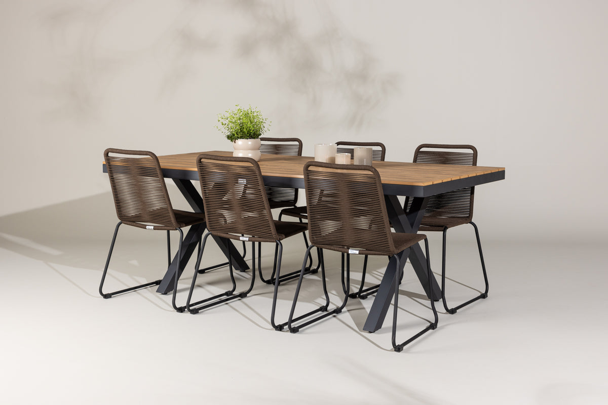 Rectangular Dining Table 100 x 200 Black + Dining Chair 2-pack Brown