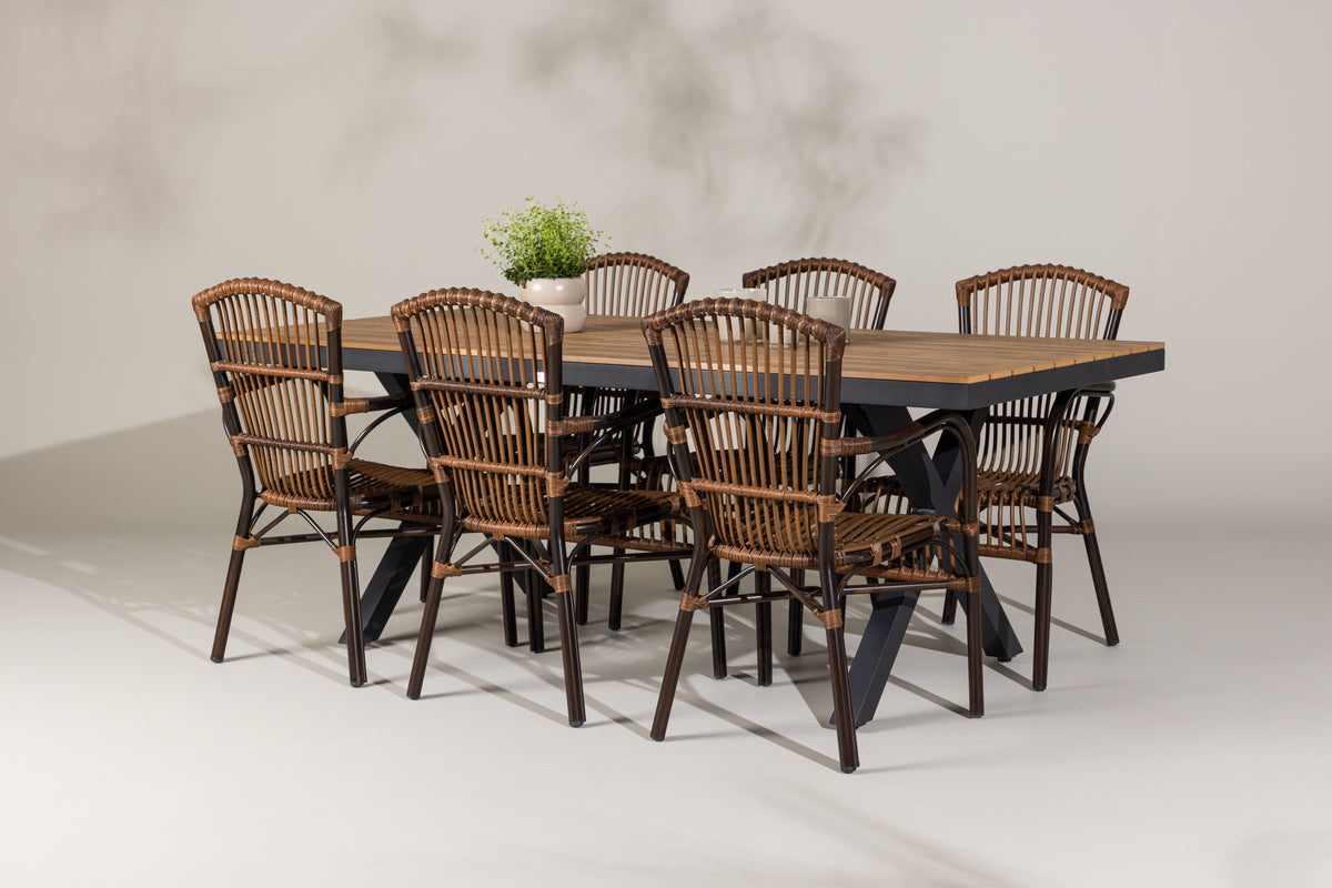 Rectangular Dining Table 100 x 200 Black + Dining Chair Brown