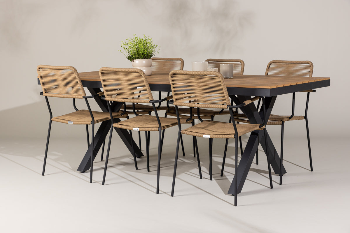 Dining Chair 2-pack Brown + Rectangular Dining Table 100 x 200 Black