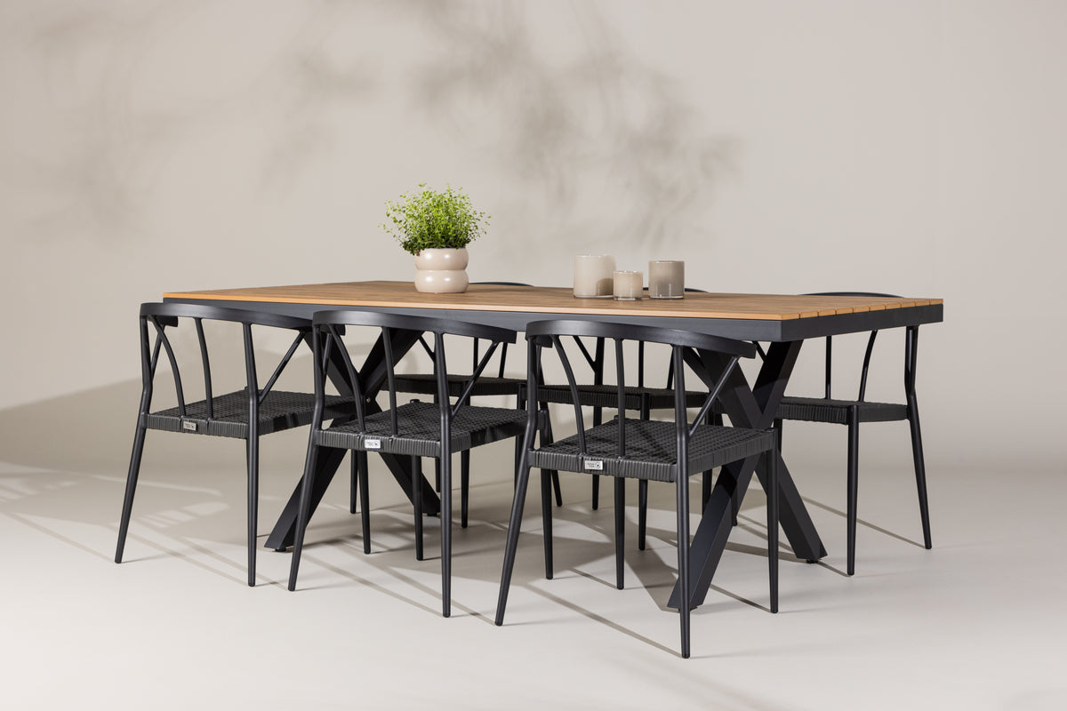 Dining Chair 6-pack Black + Rectangular Dining Table 100 x 200 Black