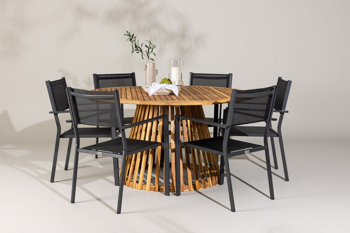 Dining Chair 2-pack Black + Round Dining Table ø150 Nature