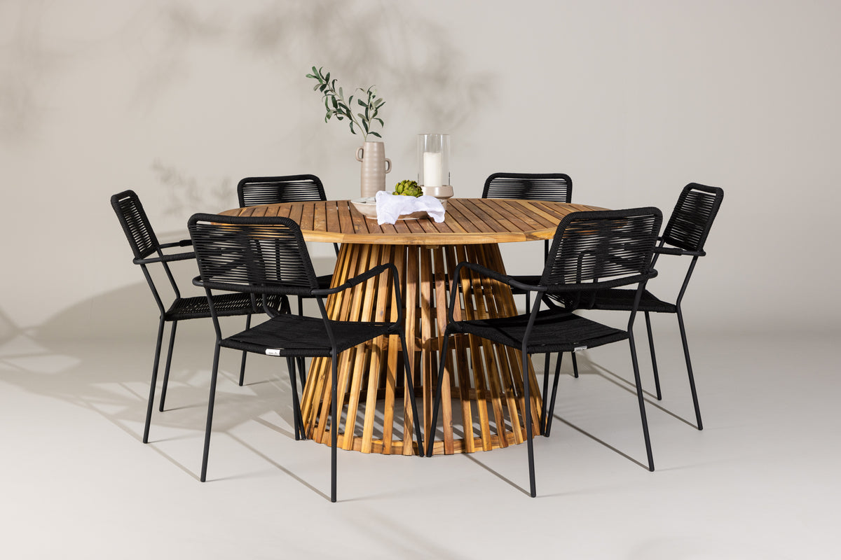 Dining Chair 2-pack Black + Round Dining Table ø150 Nature