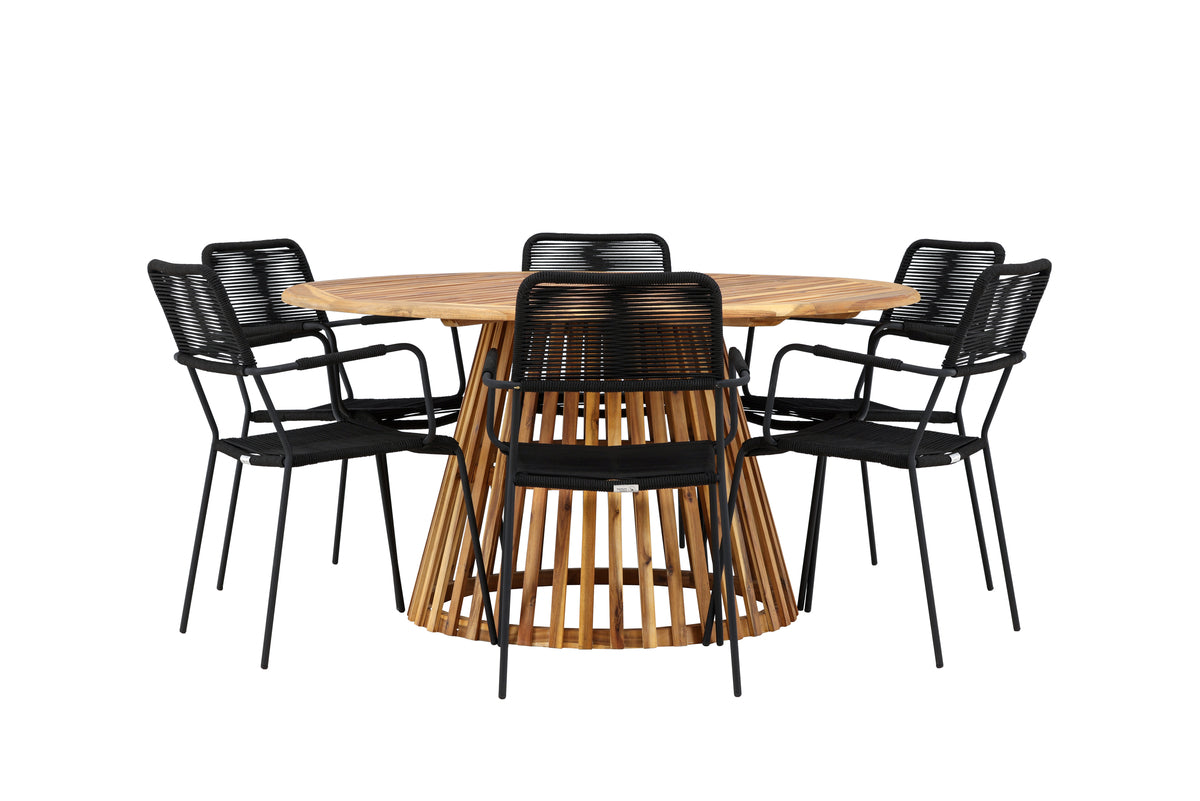 Dining Chair 2-pack Black + Round Dining Table ø150 Nature