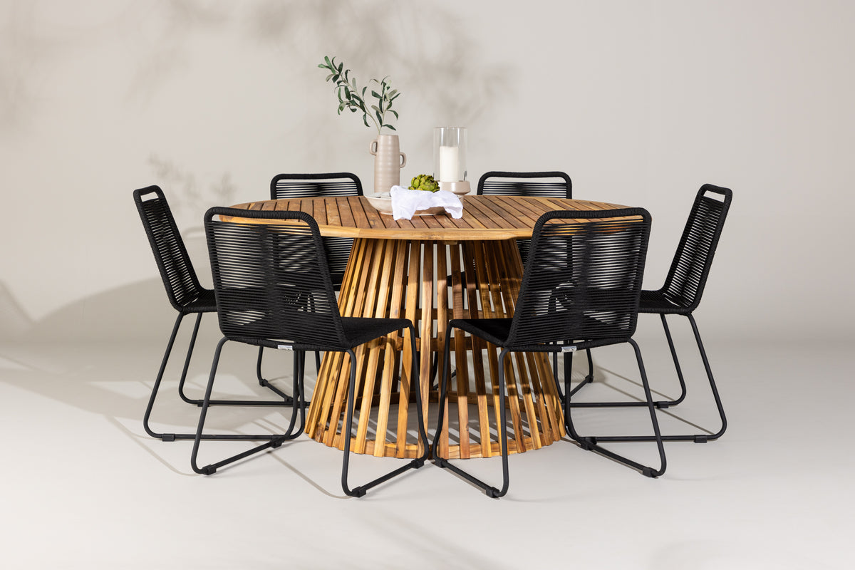 Dining Chair 2-pack Black + Round Dining Table ø150 Nature