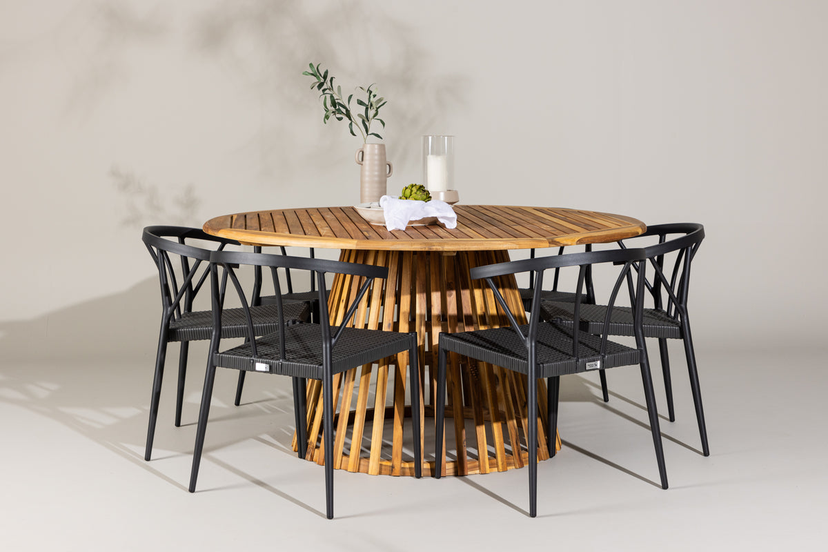 Dining Chair 6-pack Black + Round Dining Table ø150 Nature