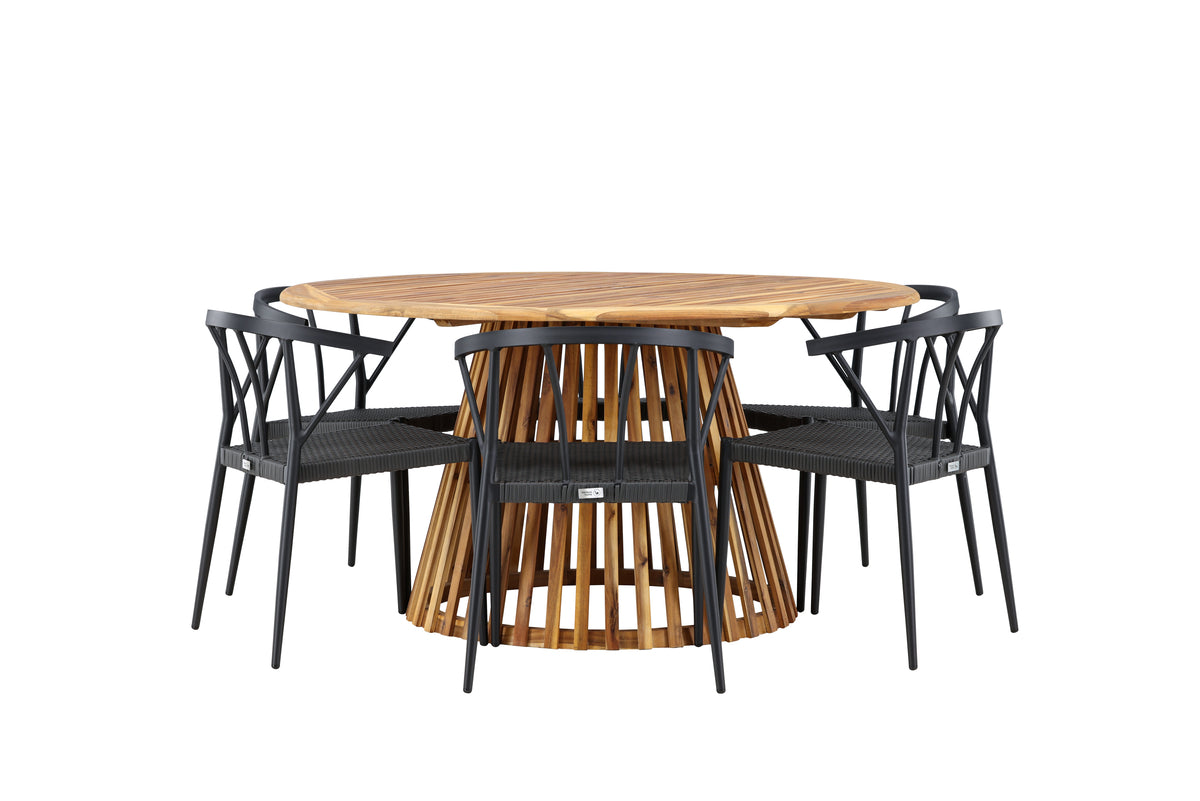Dining Chair 6-pack Black + Round Dining Table ø150 Nature