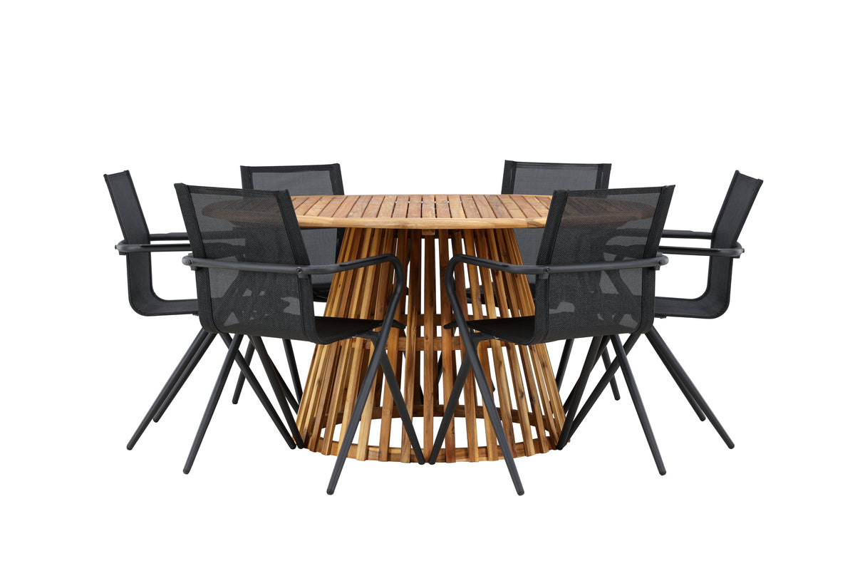 Dining Chair 6-pack Black + Round Dining Table ø150 Nature