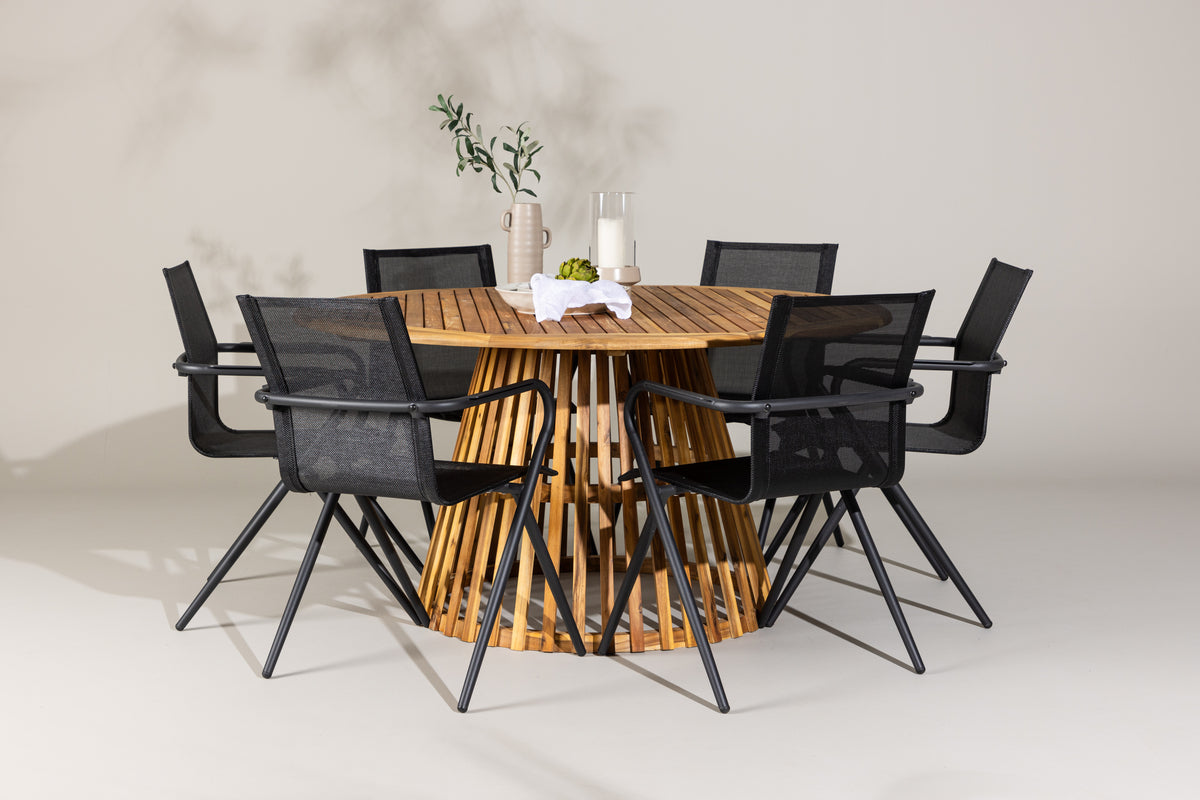 Dining Chair 6-pack Black + Round Dining Table ø150 Nature