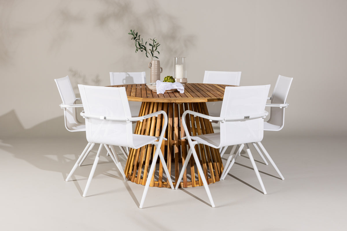 Dining Chair 6-pack White + Round Dining Table ø150 Nature