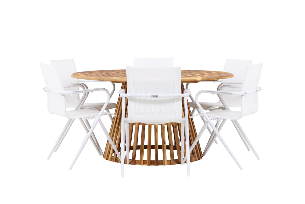 Dining Chair 6-pack White + Round Dining Table ø150 Nature