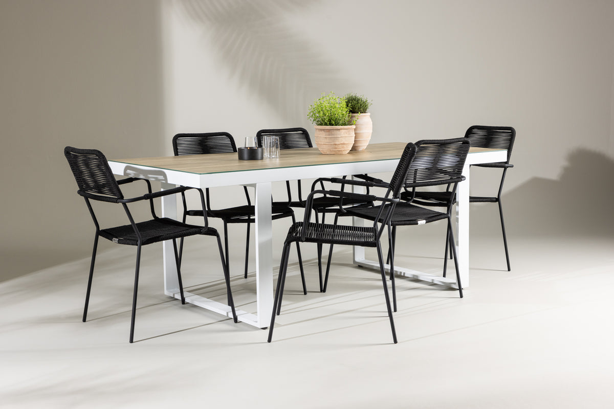 Dining Chair 2-pack Black + Rectangular Dining Table 90 x 200 White