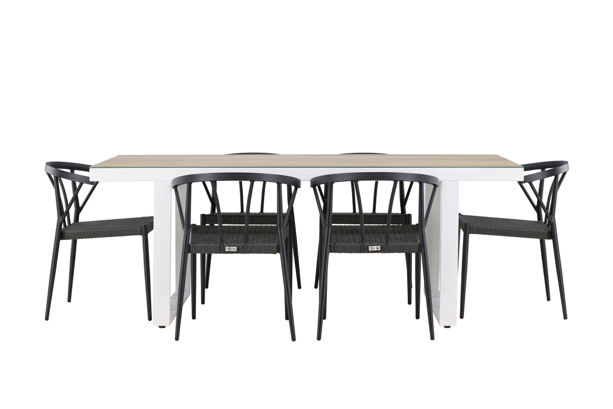 Dining Chair 6-pack Black + Rectangular Dining Table 90 x 200 White